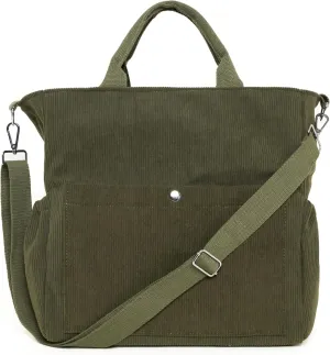 Corduroy Tote Bag for Women Large Crossbody Bags Shoulder Tote Bag with Multi Pockets Satchel Bags Handbag for Work