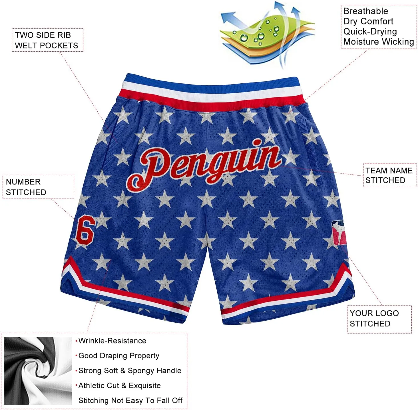 Custom Hawaii Rib-Knit Basketball Short Stitched Name and Number Printed Pattern Dry-Fit Sport Active Athletic Shorts