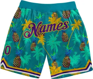 Custom Hawaii Rib-Knit Basketball Short Stitched Name and Number Printed Pattern Dry-Fit Sport Active Athletic Shorts