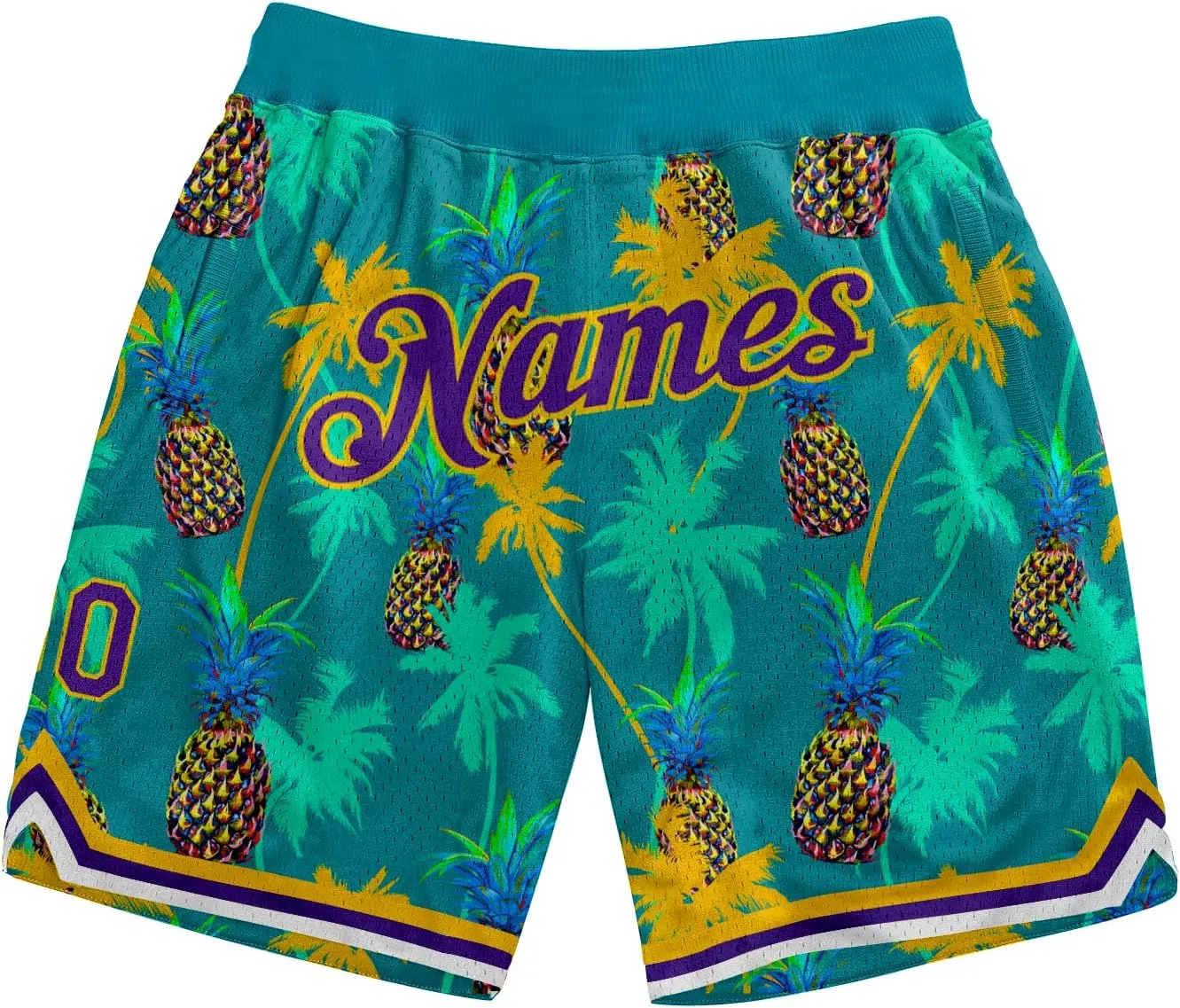 Custom Hawaii Rib-Knit Basketball Short Stitched Name and Number Printed Pattern Dry-Fit Sport Active Athletic Shorts