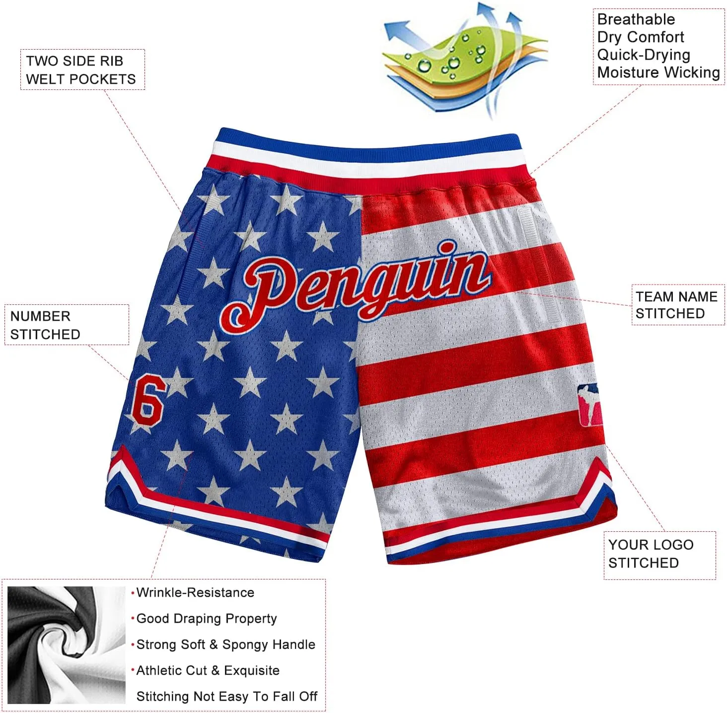 Custom Hawaii Rib-Knit Basketball Short Stitched Name and Number Printed Pattern Dry-Fit Sport Active Athletic Shorts