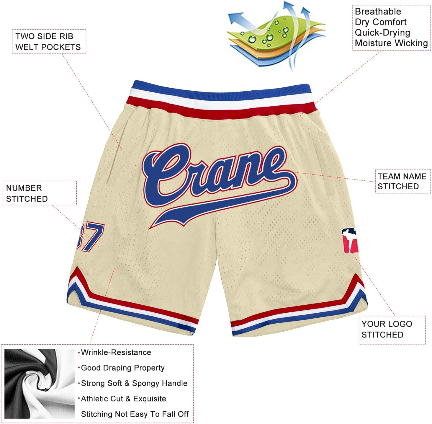 Custom Hawaii Rib-Knit Basketball Short Stitched Name and Number Printed Pattern Dry-Fit Sport Active Athletic Shorts