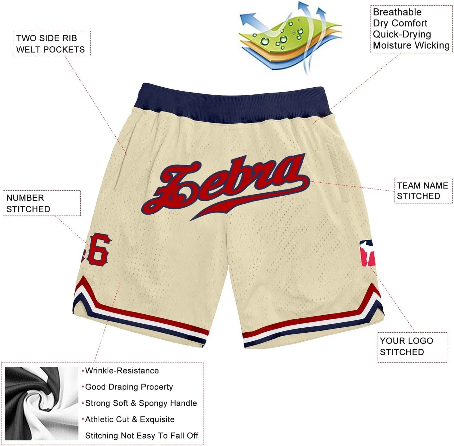 Custom Hawaii Rib-Knit Basketball Short Stitched Name and Number Printed Pattern Dry-Fit Sport Active Athletic Shorts