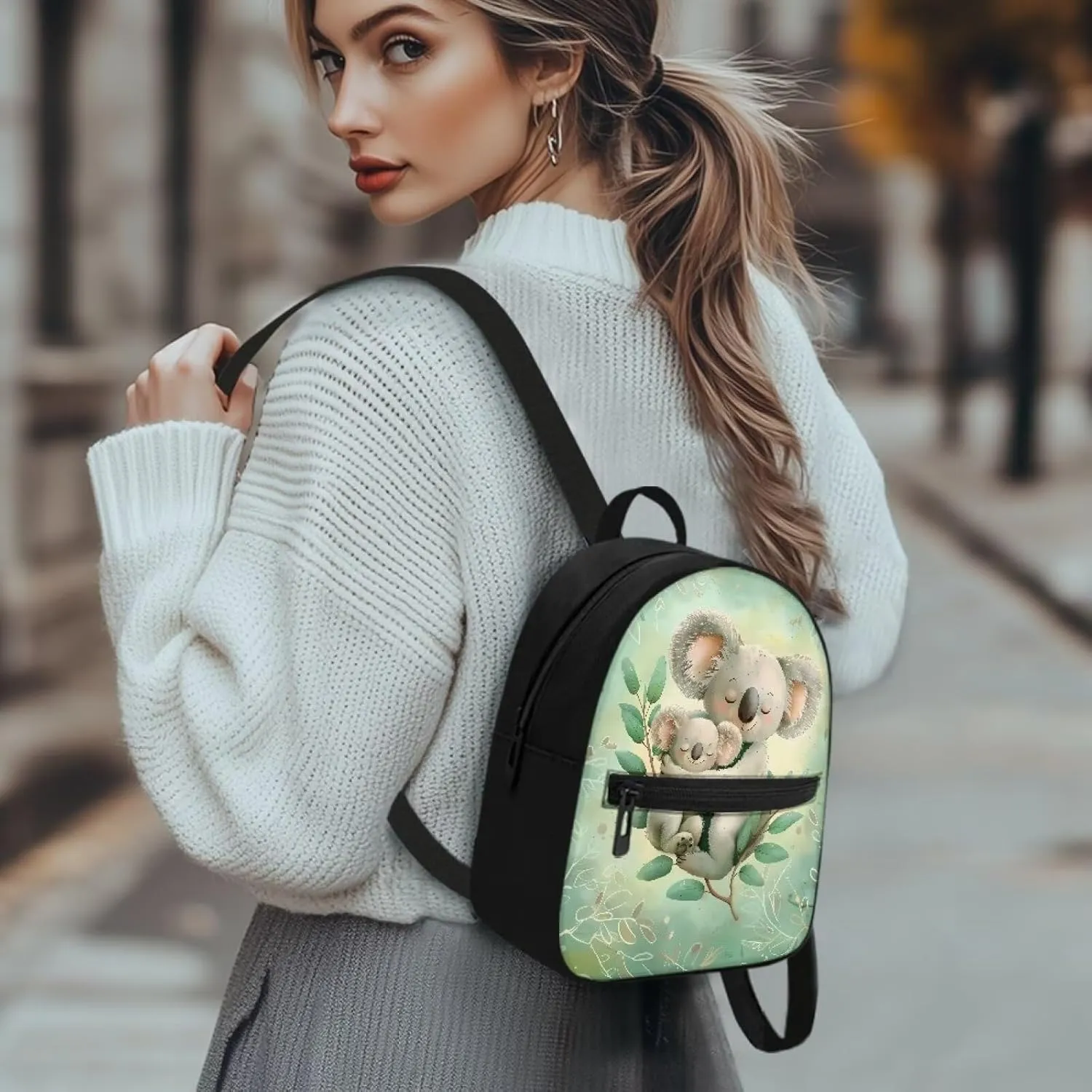 Cute Koala Back Pack Purses Women Green Small Travel Backpack with Adjustable Shoulder Strap Portable Tote Bag for College Business Multiple Pockets Mini Bags for Friends
