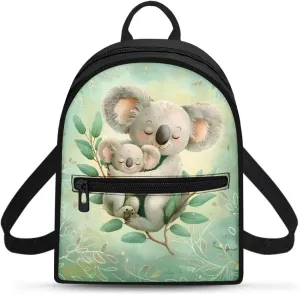Cute Koala Back Pack Purses Women Green Small Travel Backpack with Adjustable Shoulder Strap Portable Tote Bag for College Business Multiple Pockets Mini Bags for Friends