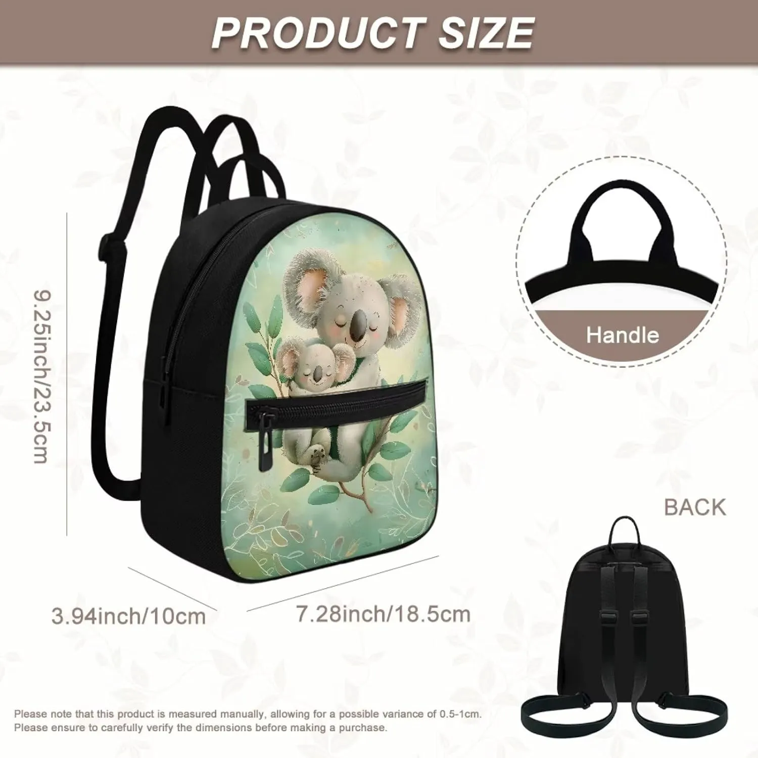 Cute Koala Back Pack Purses Women Green Small Travel Backpack with Adjustable Shoulder Strap Portable Tote Bag for College Business Multiple Pockets Mini Bags for Friends