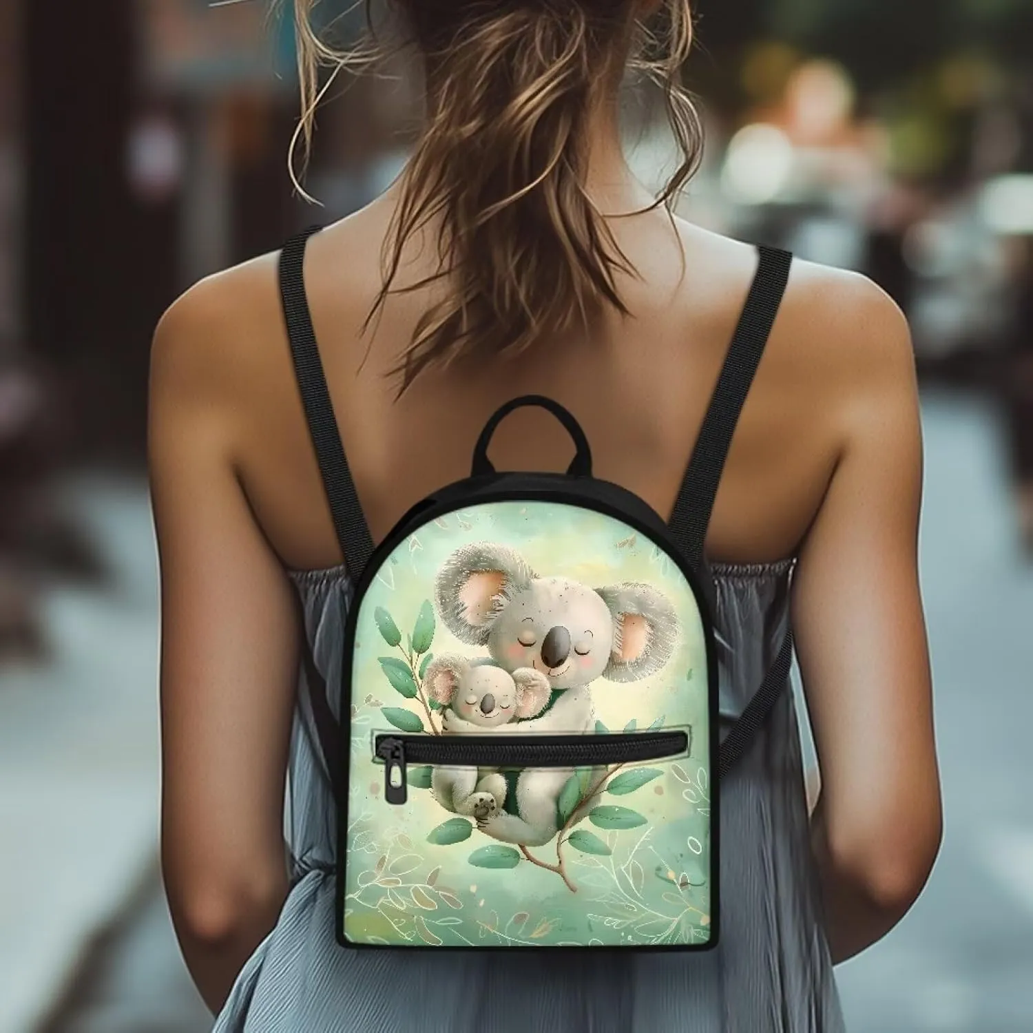 Cute Koala Back Pack Purses Women Green Small Travel Backpack with Adjustable Shoulder Strap Portable Tote Bag for College Business Multiple Pockets Mini Bags for Friends