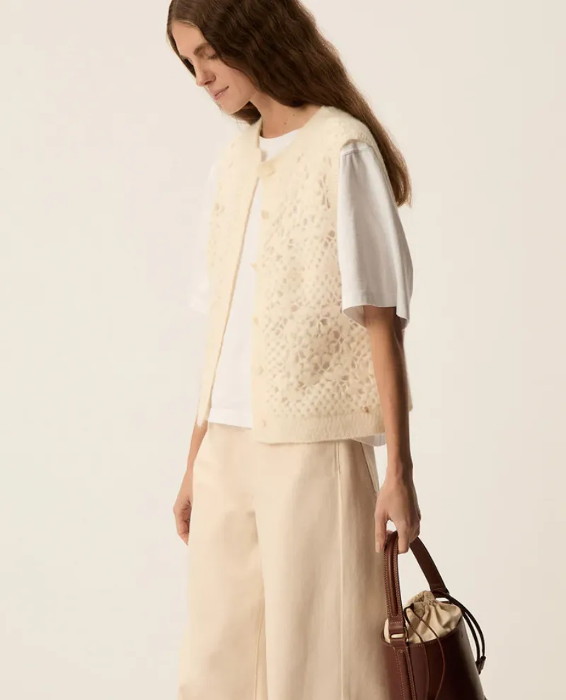 Des Petits Hauts Cemile Cream Gilet Cardigan