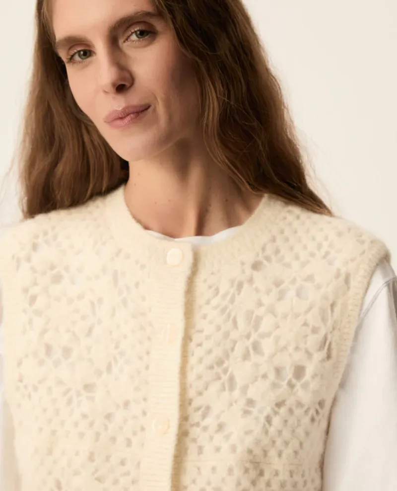 Des Petits Hauts Cemile Cream Gilet Cardigan