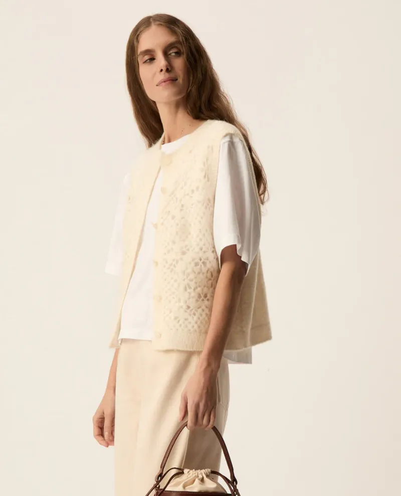 Des Petits Hauts Cemile Cream Gilet Cardigan