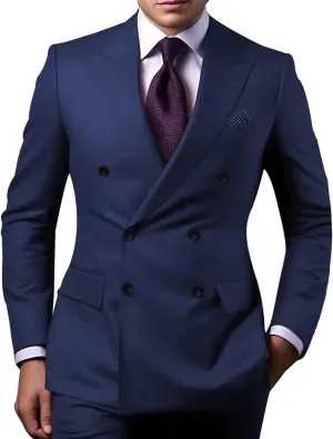 Double Breasted Suit for Men 2 Piece Slim Fit Men Suits Solid Tuxedo Blazer Pants Formal Set for Wedding Business Prom