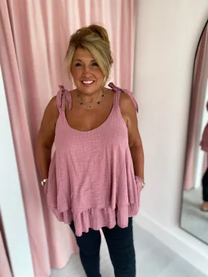 Double Layer Cotton Camisole - Rose