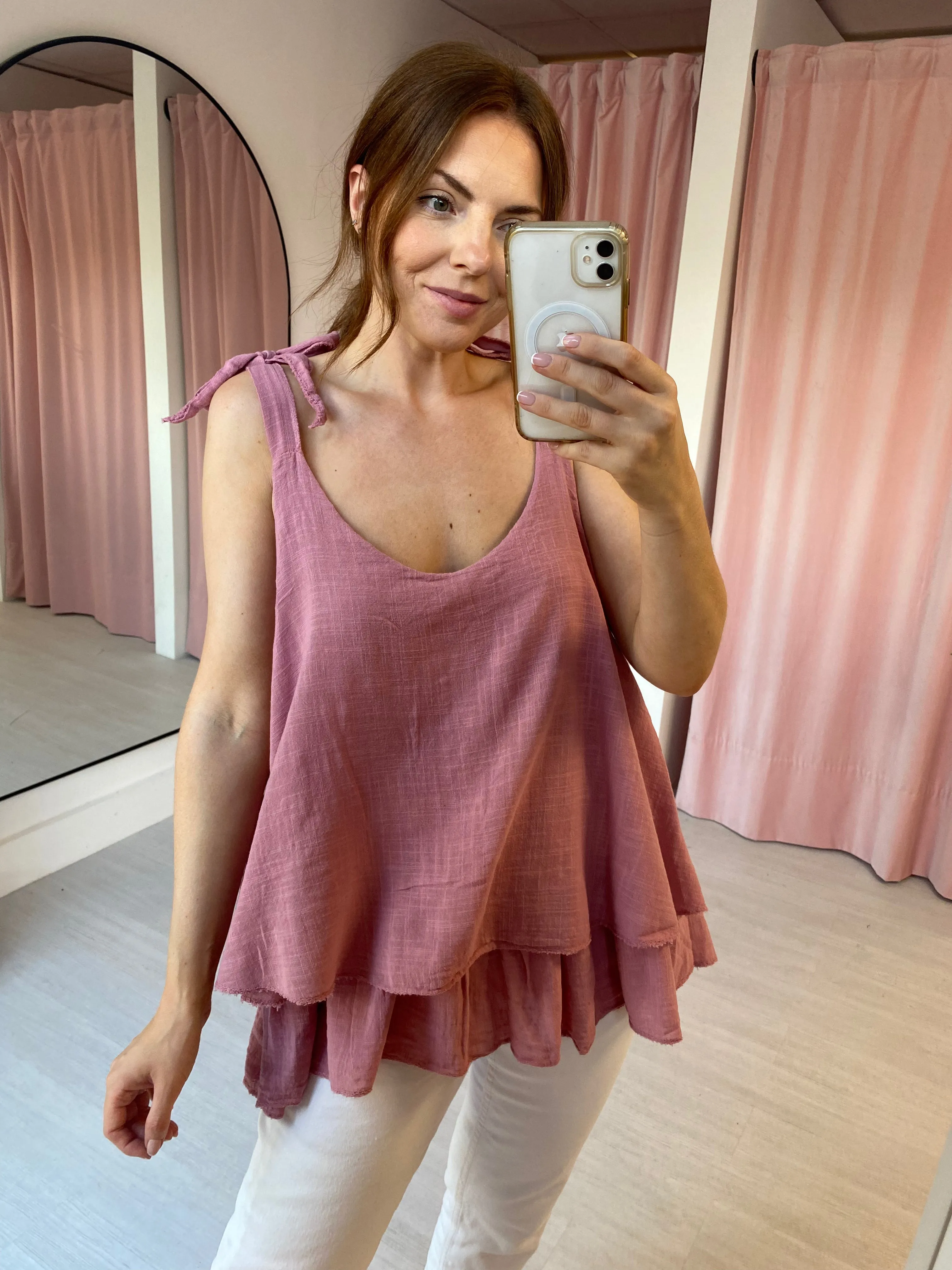Double Layer Cotton Camisole - Rose