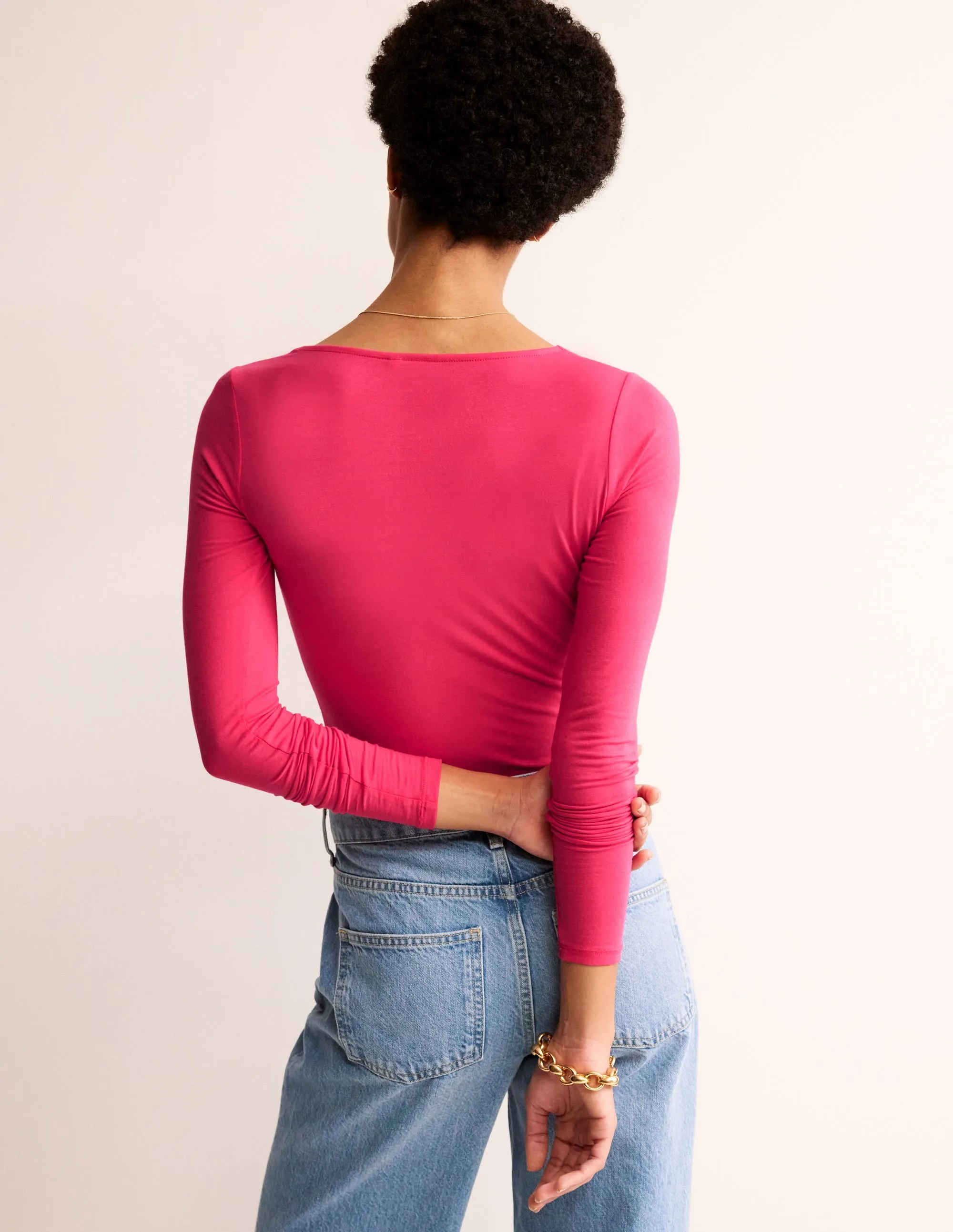 Double Layer Scoop Long Sleeve-Rethink Pink