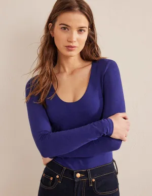 Double Layer Scoop Neck Top-Prussian Blue