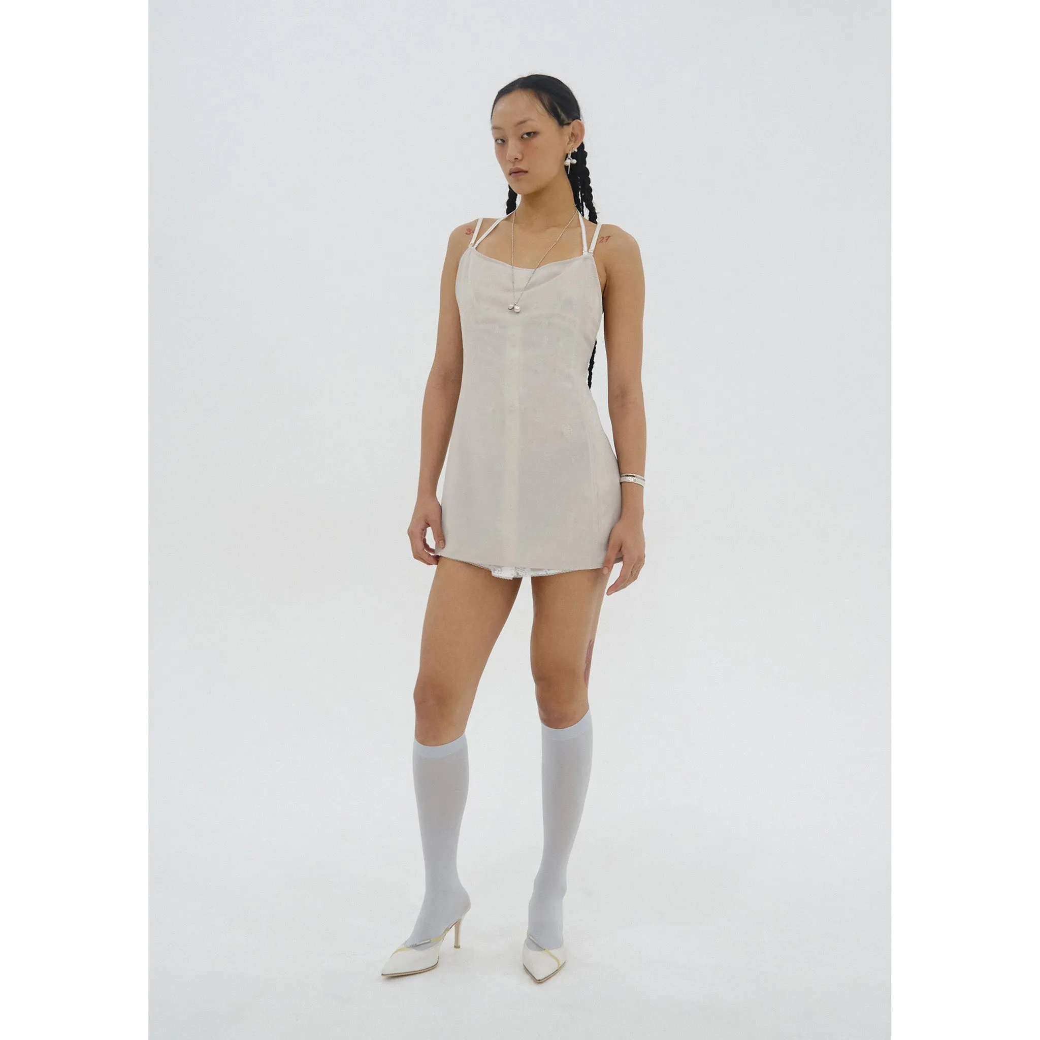 DOUBLE LAYER SLIP DRESS / FOG GREEN