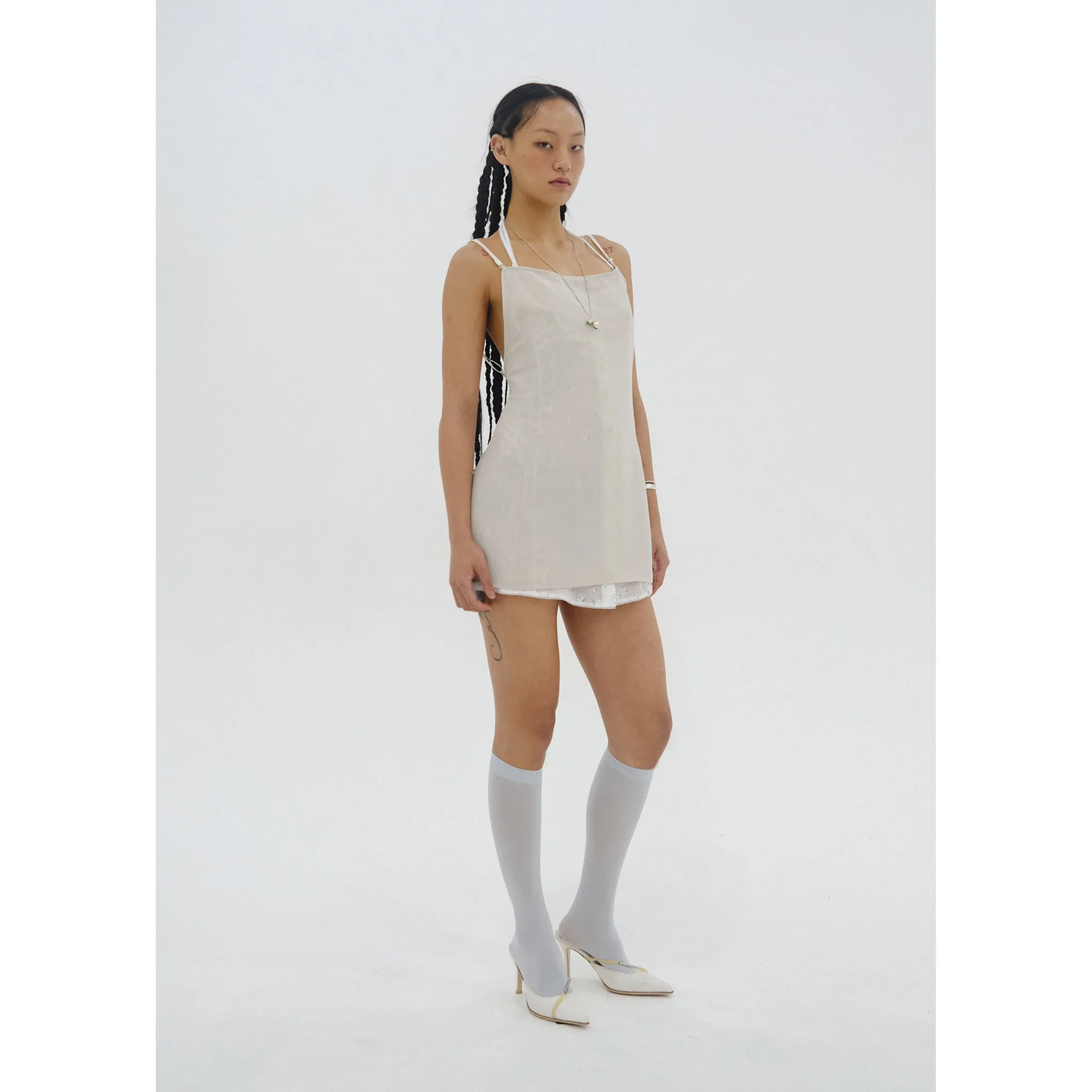 DOUBLE LAYER SLIP DRESS / FOG GREEN