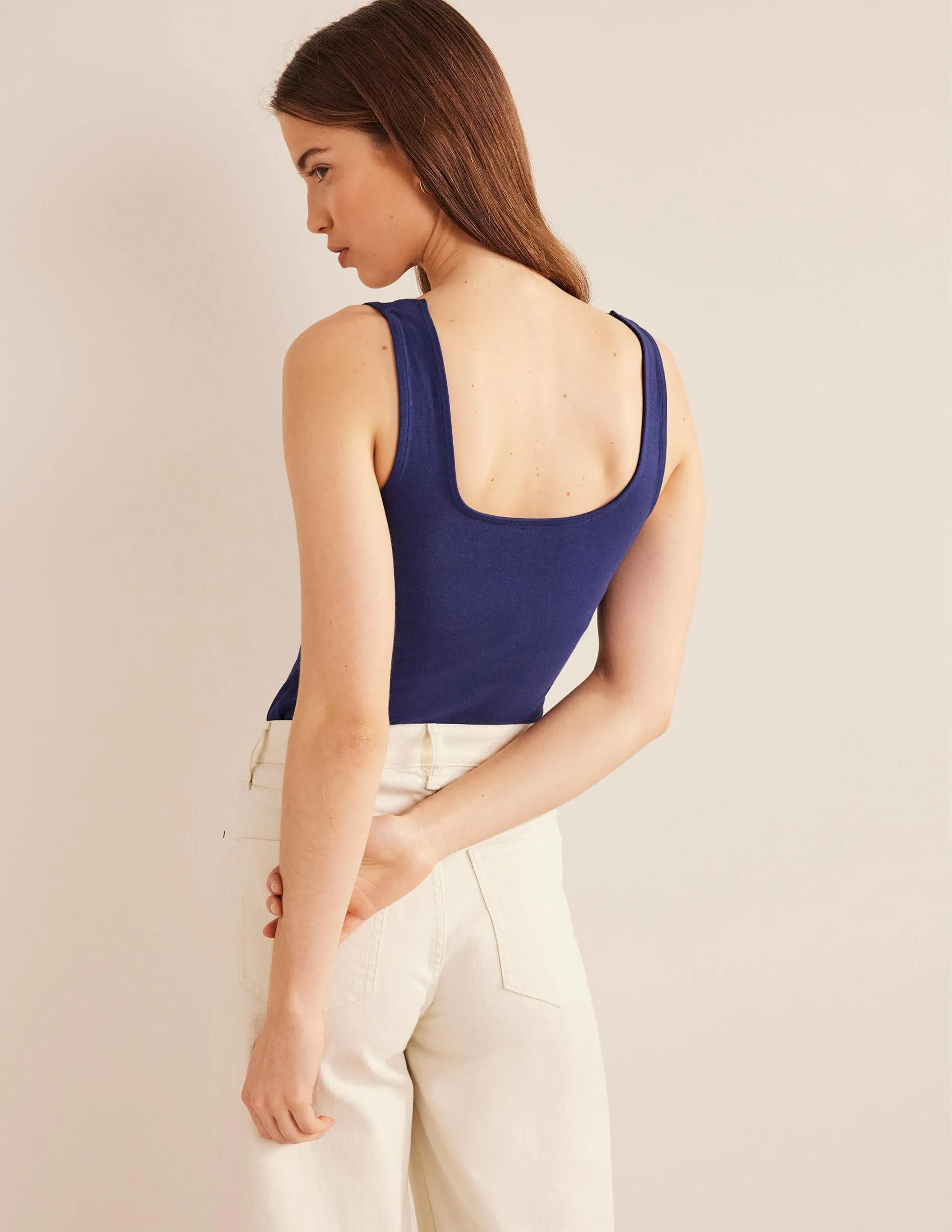 Double Layer Square Neck Vest-Prussian Blue