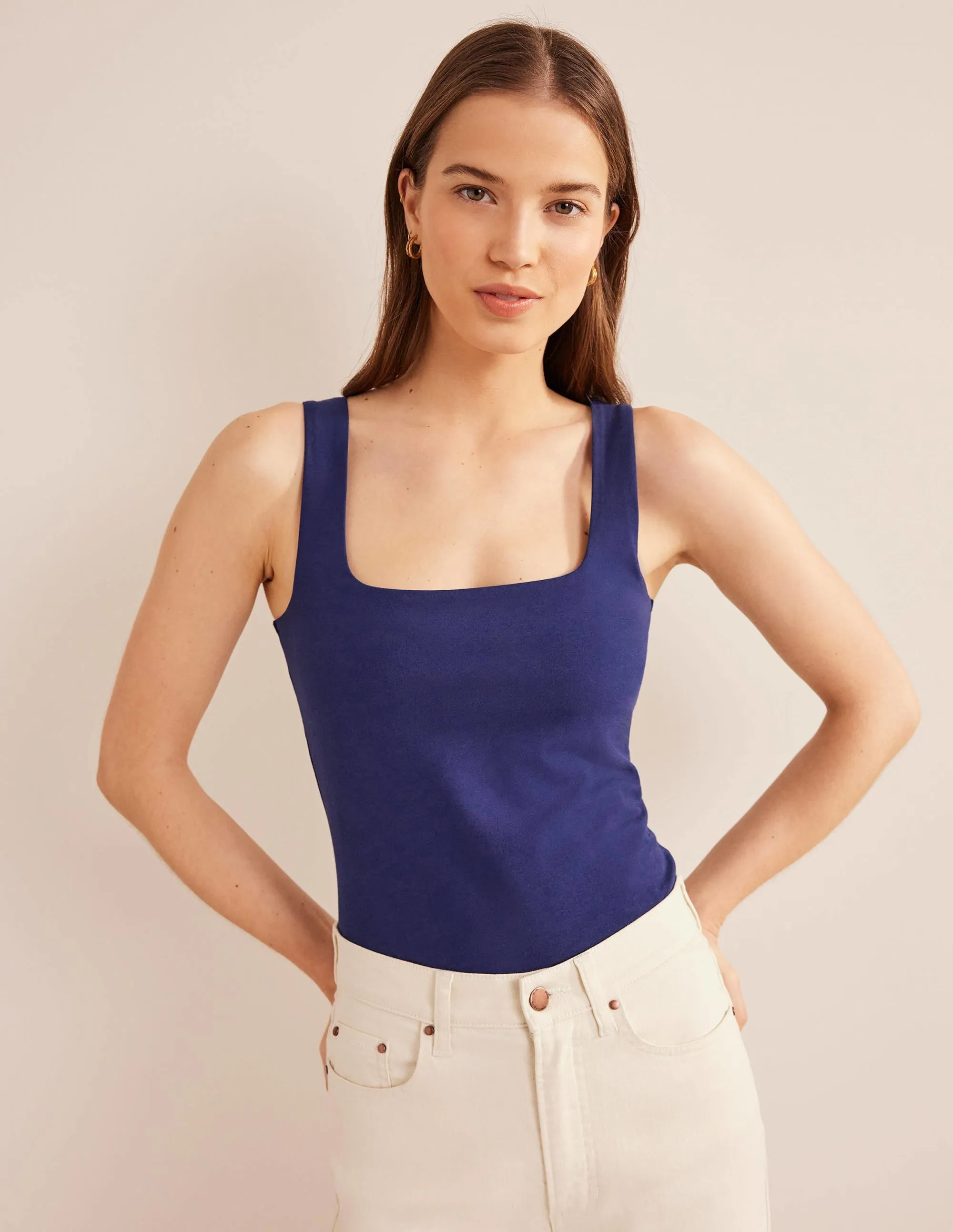 Double Layer Square Neck Vest-Prussian Blue