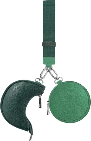Dual Pouch Wristlet Keychain Wallet Double keychain wallets Mini Pouch Coin Purse Women Coin Detachable Wrist Zip Bag (Green)