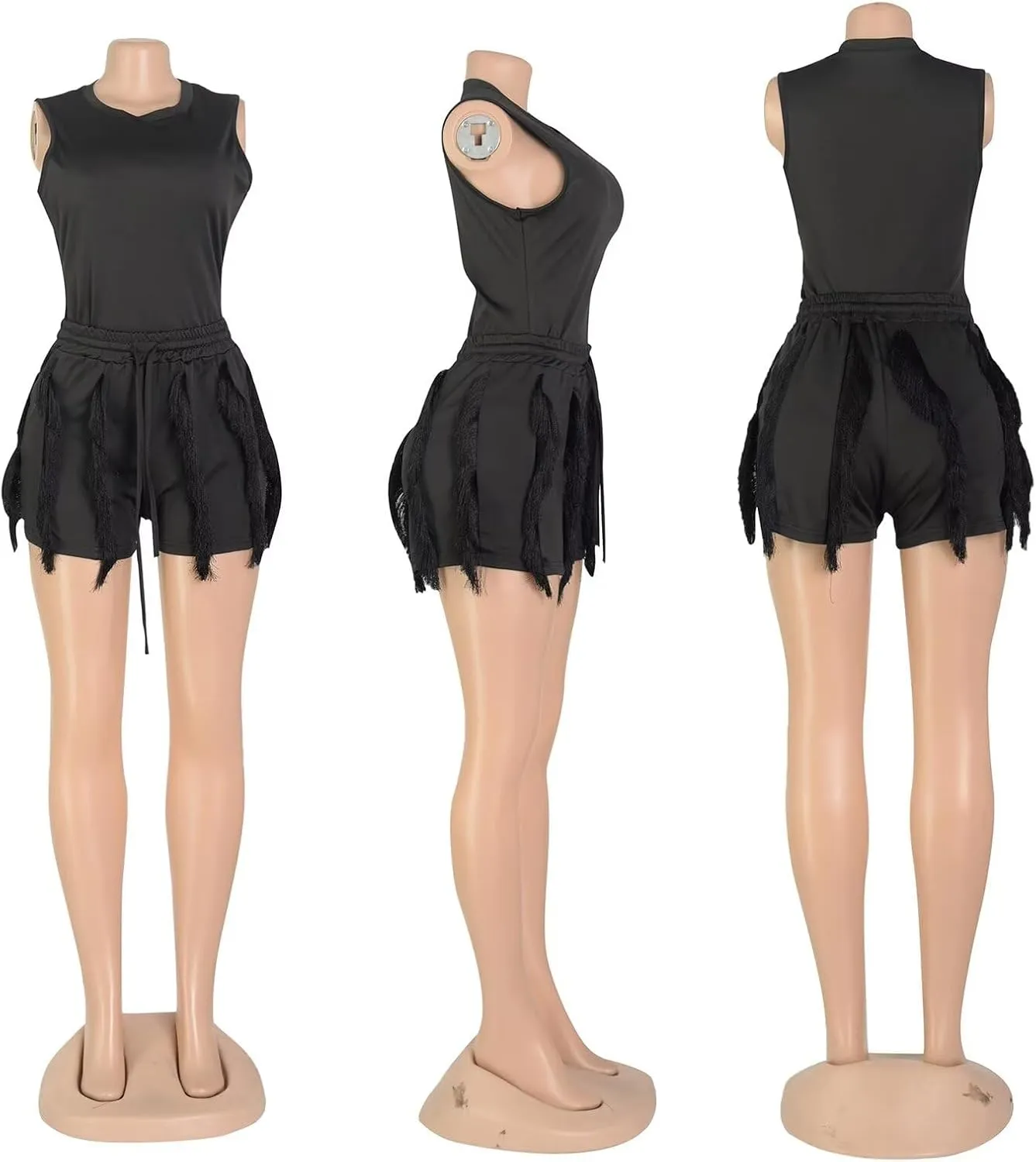 EDITCOZY Women Fringe Shorts 2 Piece Pants Sets Outfits Sexy Tassel Romper Club Going Out Birthday Party Night
