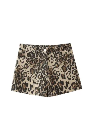 ‘Evelyn’ Vintage Leopard Print Straight-Leg Casual Shorts
