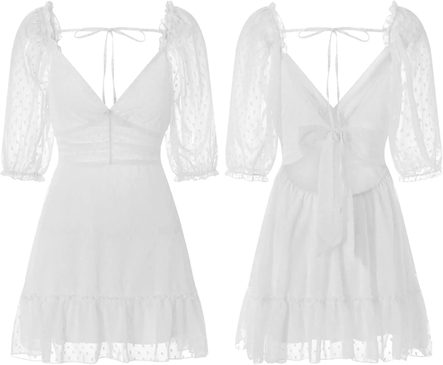Faretumiya Summer Puff Sleeve Boho Mini Dress Y2k A Line Casual Flowy Sundress Backless Slim Off Shoulder Swing Beach Dress