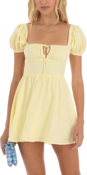 Faretumiya Summer Puff Sleeve Boho Mini Dress Y2k A Line Casual Flowy Sundress Backless Slim Off Shoulder Swing Beach Dress