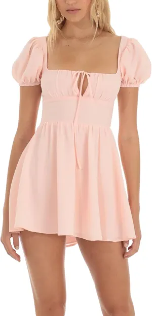 Faretumiya Summer Puff Sleeve Boho Mini Dress Y2k A Line Casual Flowy Sundress Backless Slim Off Shoulder Swing Beach Dress