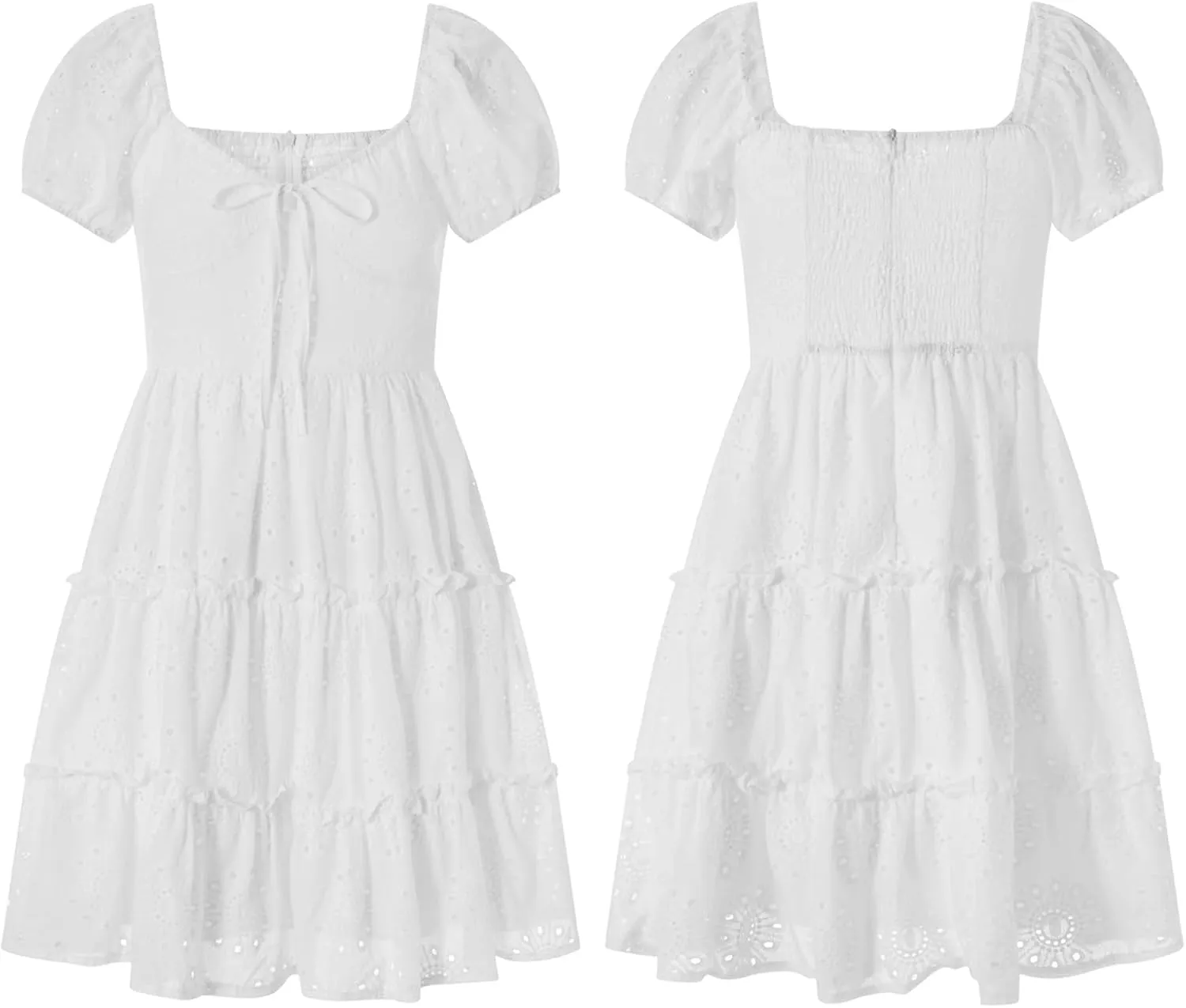Faretumiya Summer Puff Sleeve Boho Mini Dress Y2k A Line Casual Flowy Sundress Backless Slim Off Shoulder Swing Beach Dress