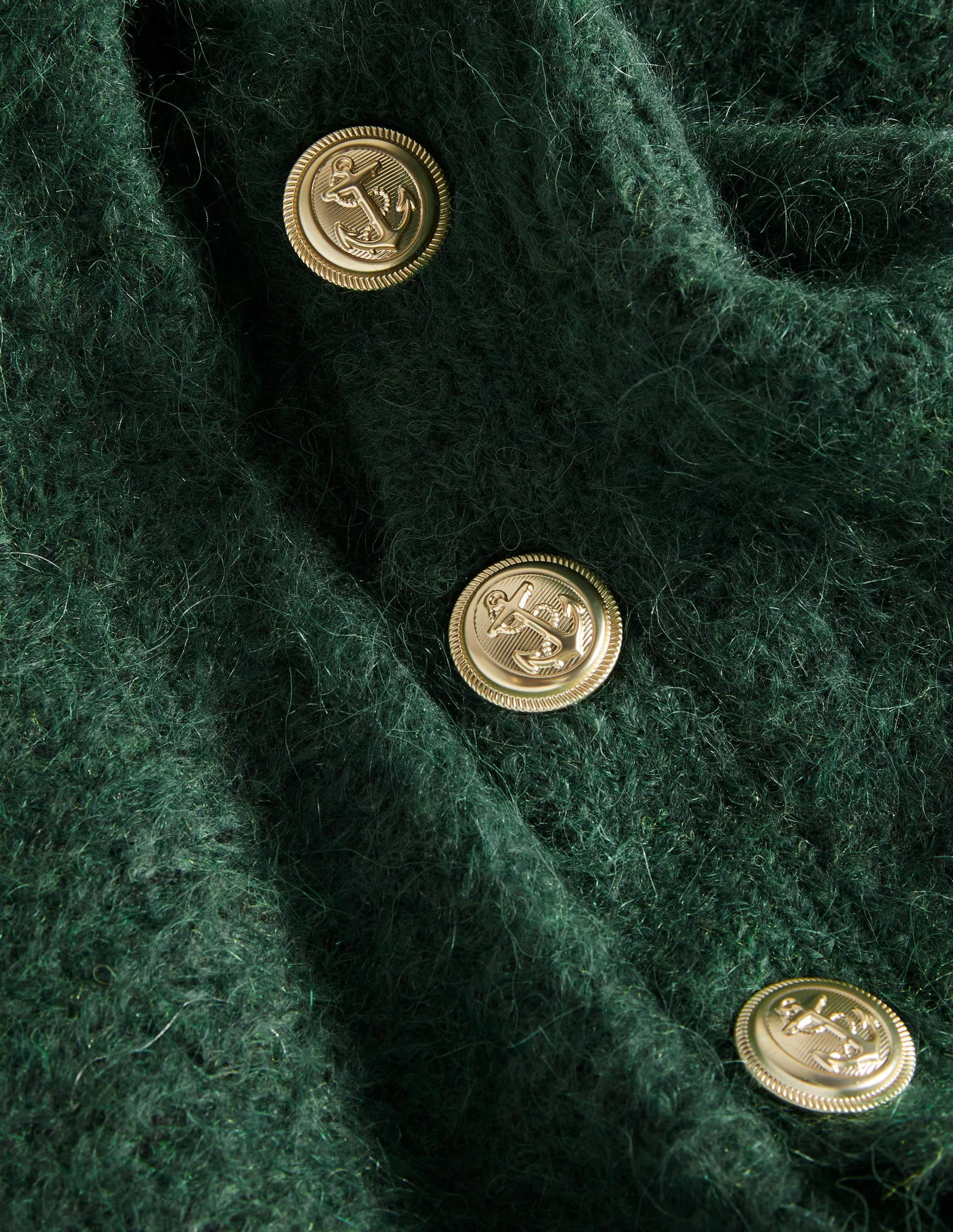 Fluffy Ribbed Button Jumper-Hunter Green