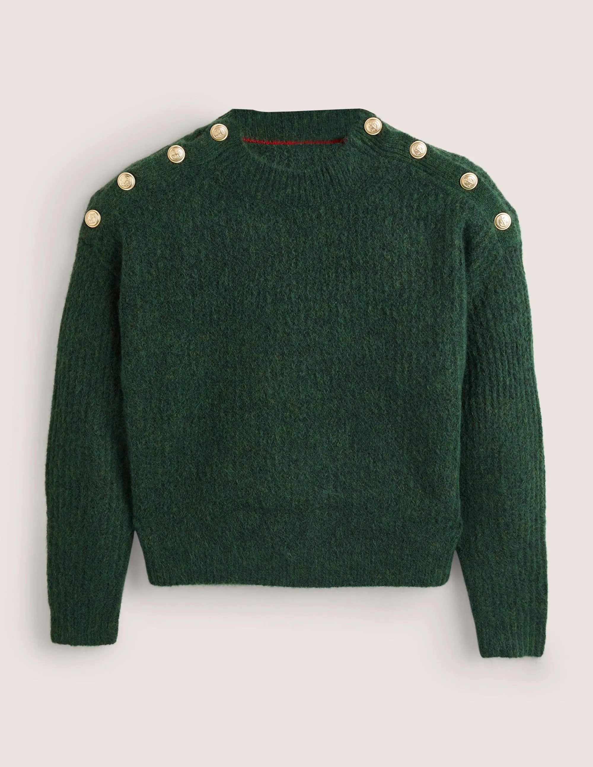 Fluffy Ribbed Button Jumper-Hunter Green