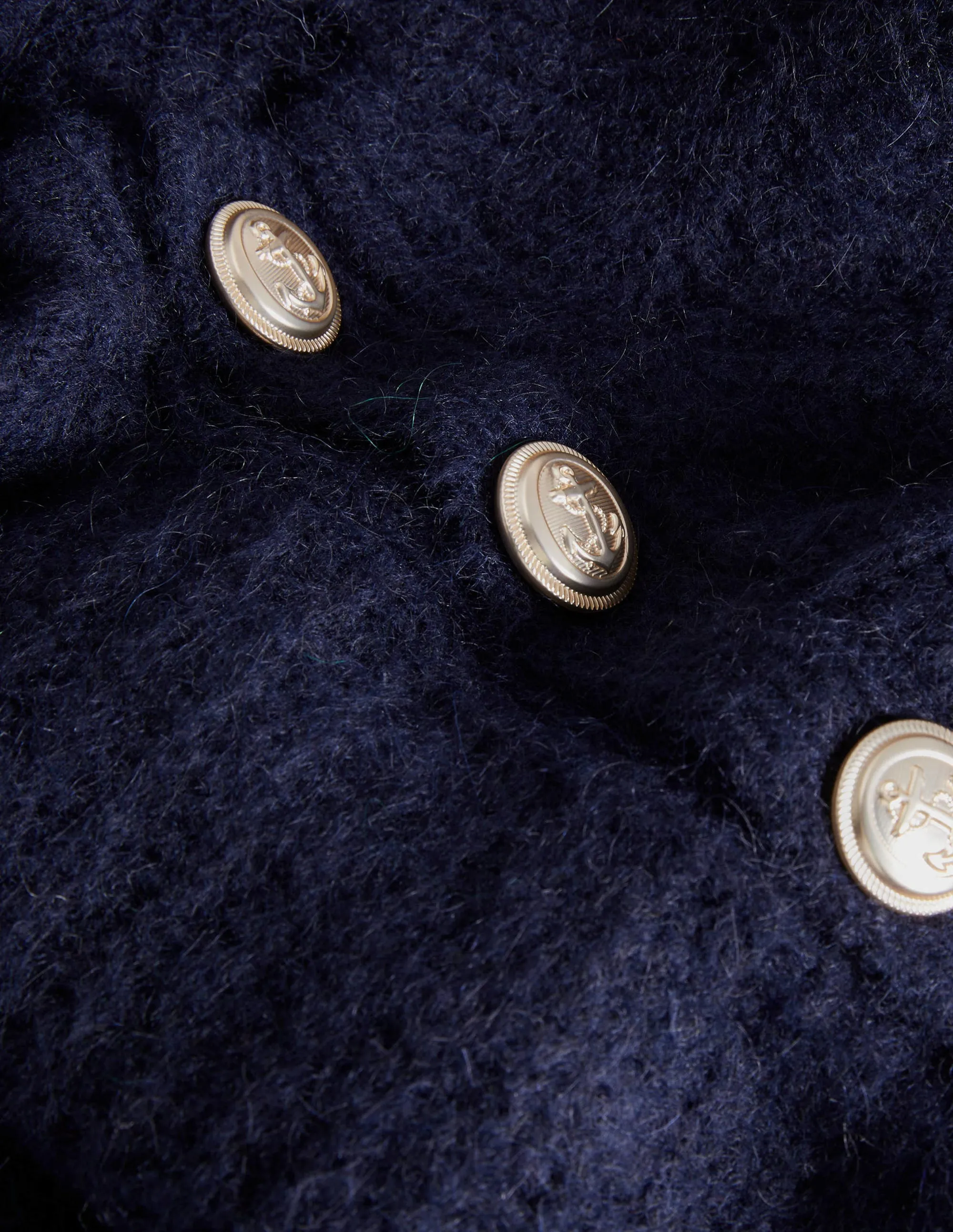 Fluffy Ribbed Button Jumper-Navy