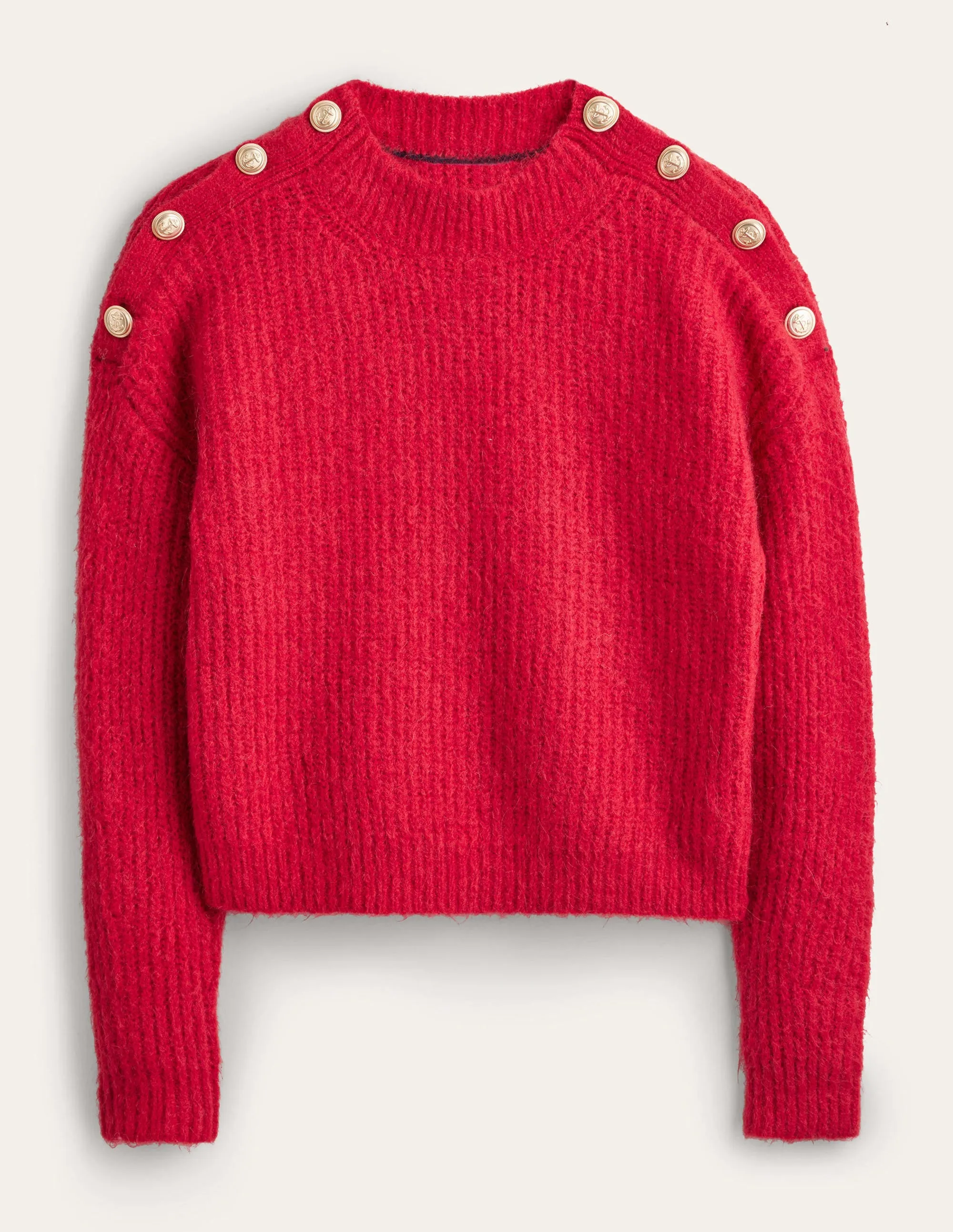 Fluffy Ribbed Button Jumper-Ruby