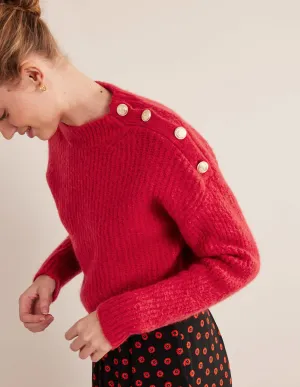 Fluffy Ribbed Button Jumper-Ruby