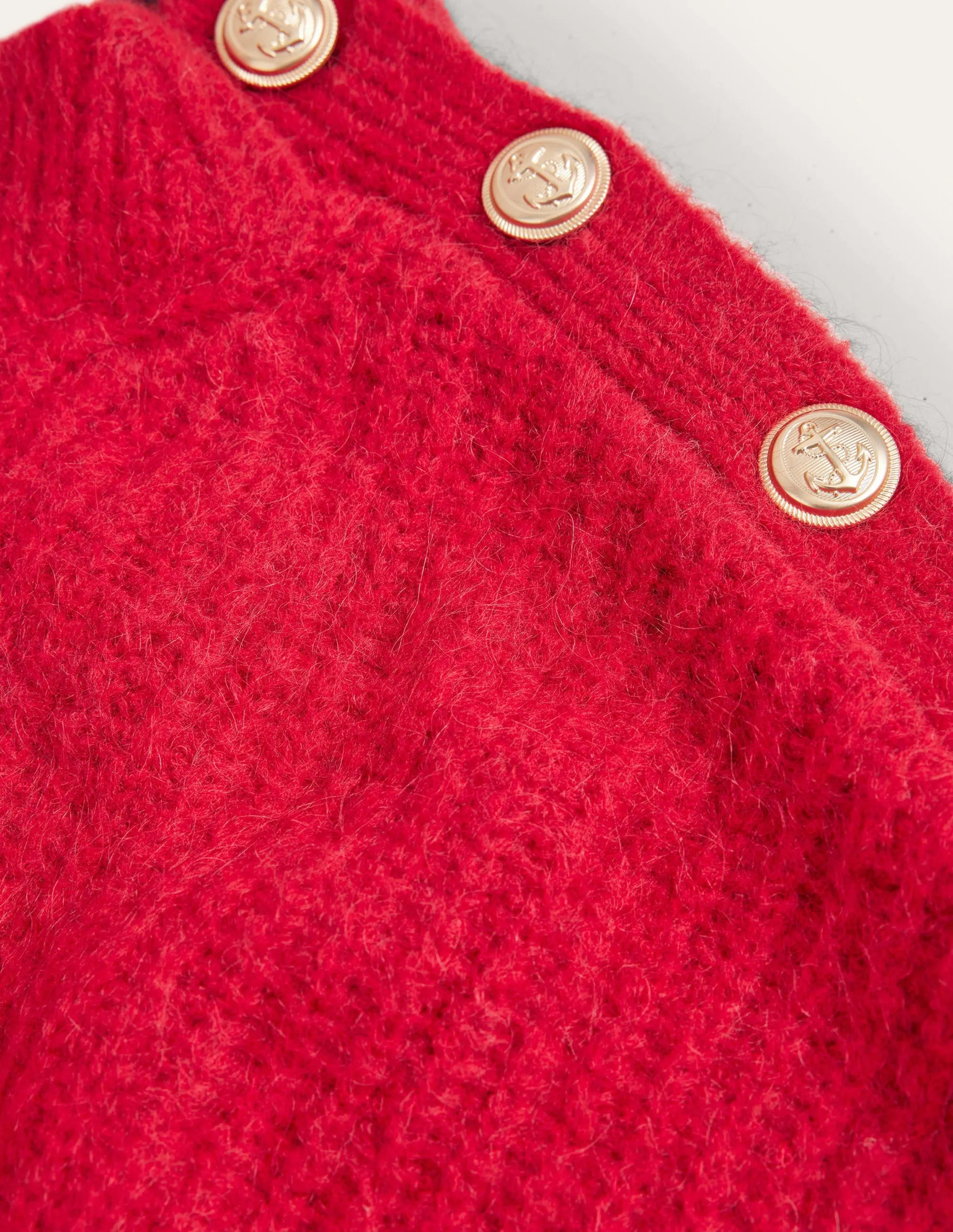 Fluffy Ribbed Button Jumper-Ruby