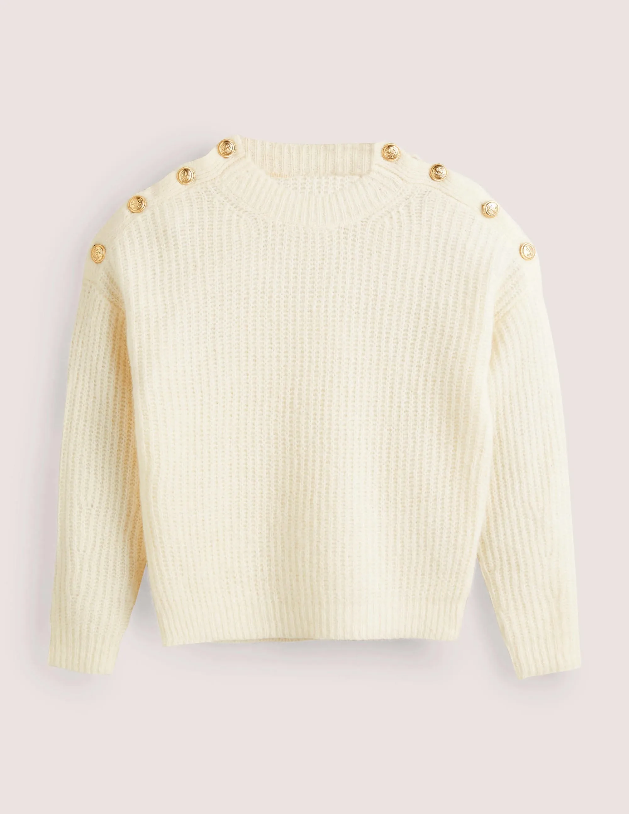 Fluffy Ribbed Button Jumper-Warm Ivory