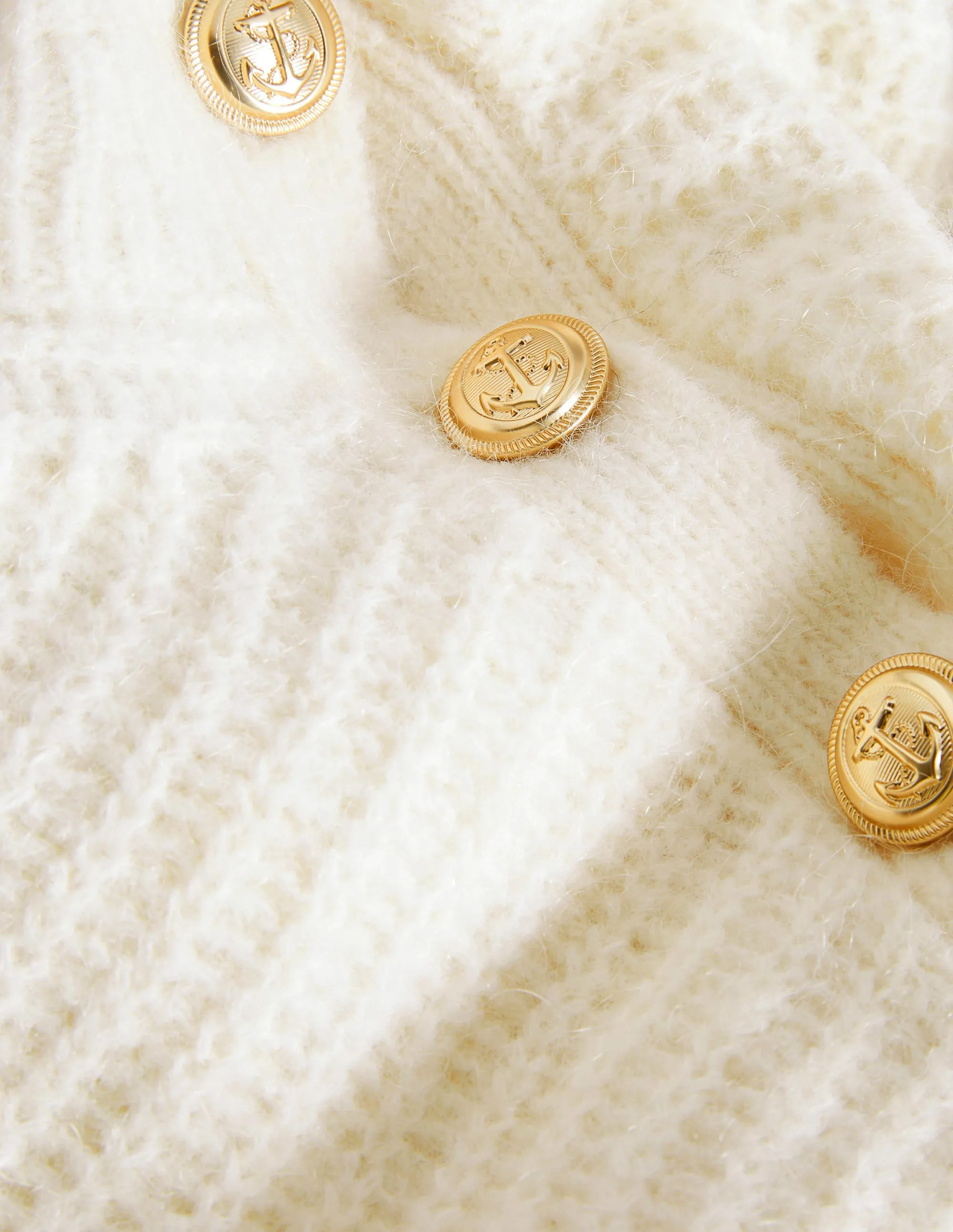 Fluffy Ribbed Button Jumper-Warm Ivory