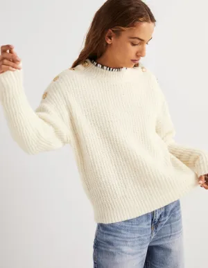 Fluffy Ribbed Button Jumper-Warm Ivory
