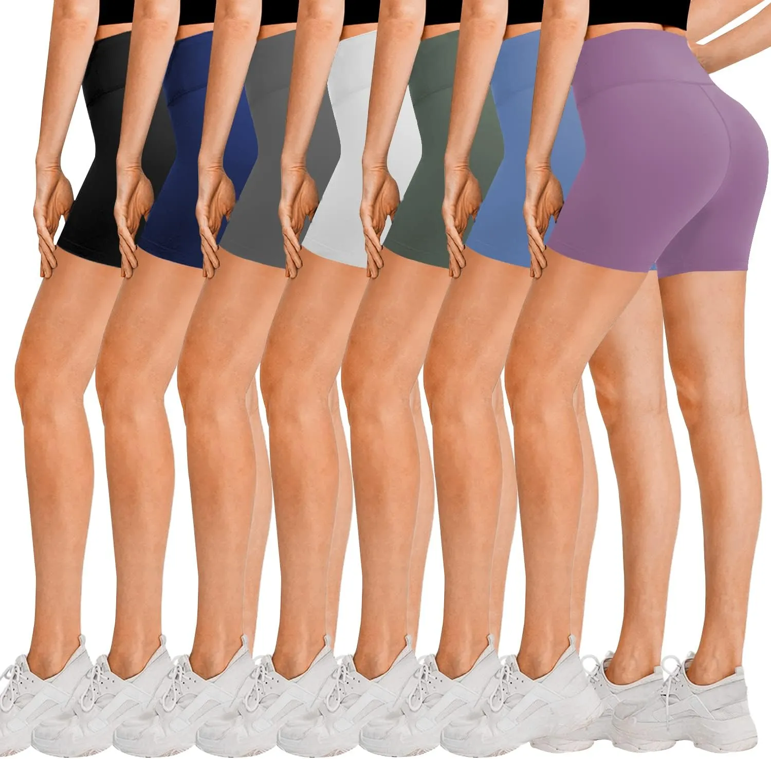 FULLSOFT 7 Pack Biker Shorts for Women-5''/ 8'' High Waisted Workout Running Athletic Spandex Soft Gym Short Yoga Leggings