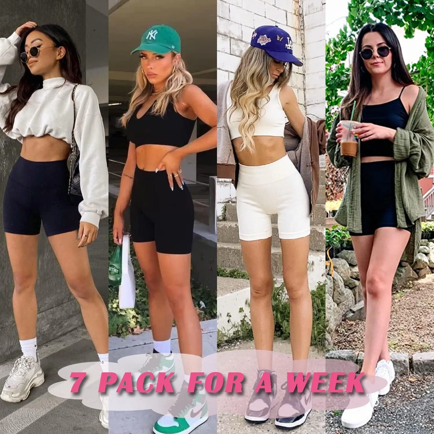FULLSOFT 7 Pack Biker Shorts for Women-5''/ 8'' High Waisted Workout Running Athletic Spandex Soft Gym Short Yoga Leggings