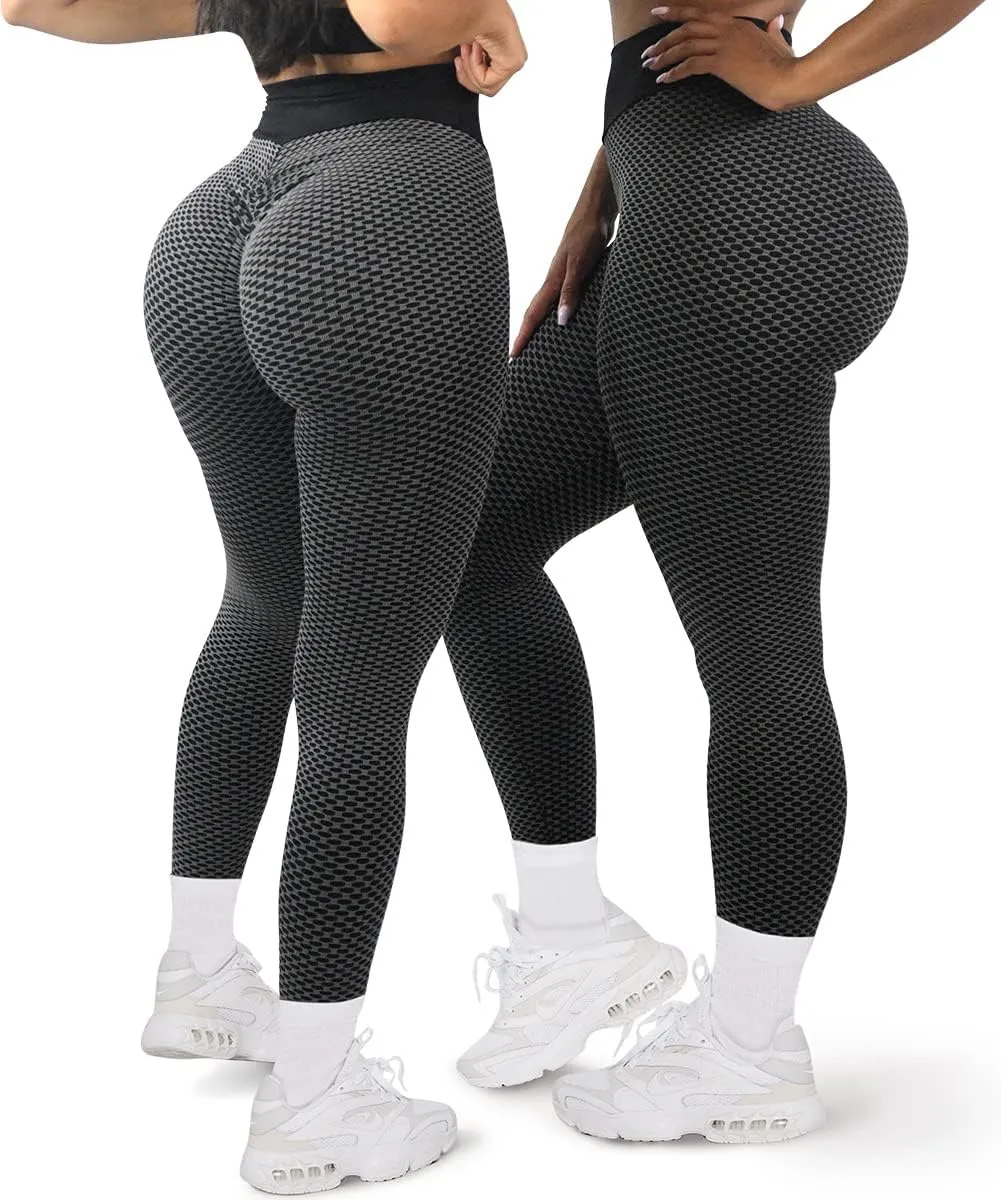 GILLYA Butt Lift Yoga Pants Seamless Ruched Butt Leggings Butt Lift Textured Anti-Cellulite Booty Lifting TIK Tok Leggings