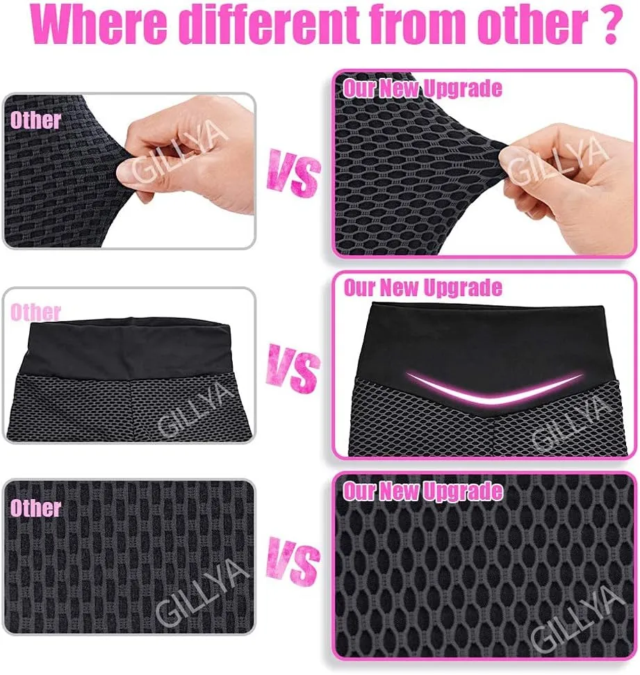 GILLYA Butt Lift Yoga Pants Seamless Ruched Butt Leggings Butt Lift Textured Anti-Cellulite Booty Lifting TIK Tok Leggings