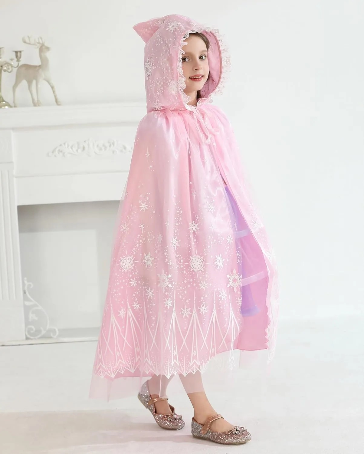 Girls Hooded Cape for Elsa Kids Princess Cloak Costume