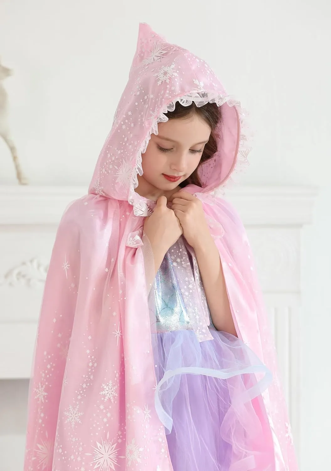 Girls Hooded Cape for Elsa Kids Princess Cloak Costume