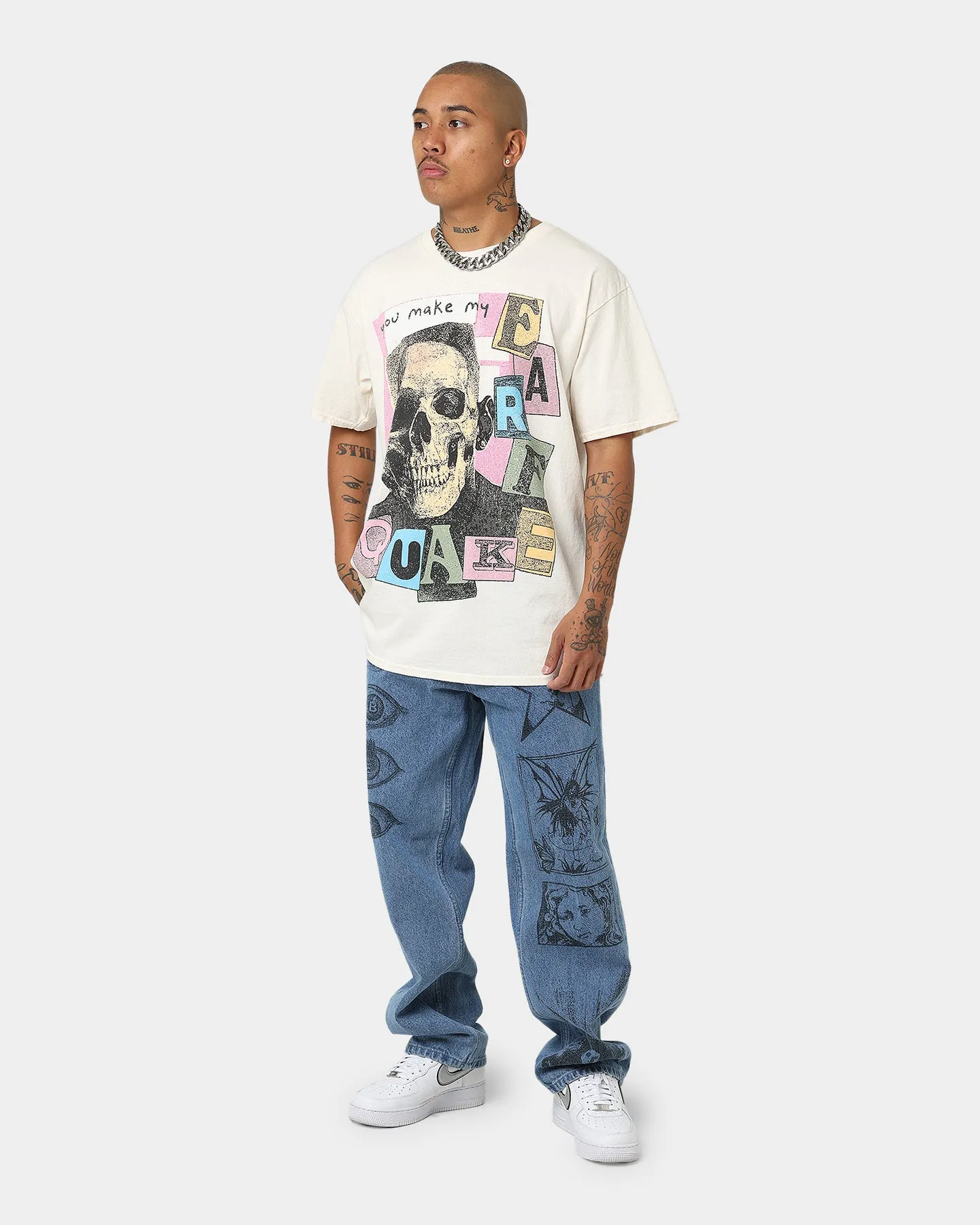 Goat Crew Earfquake Skull T-Shirt Off White