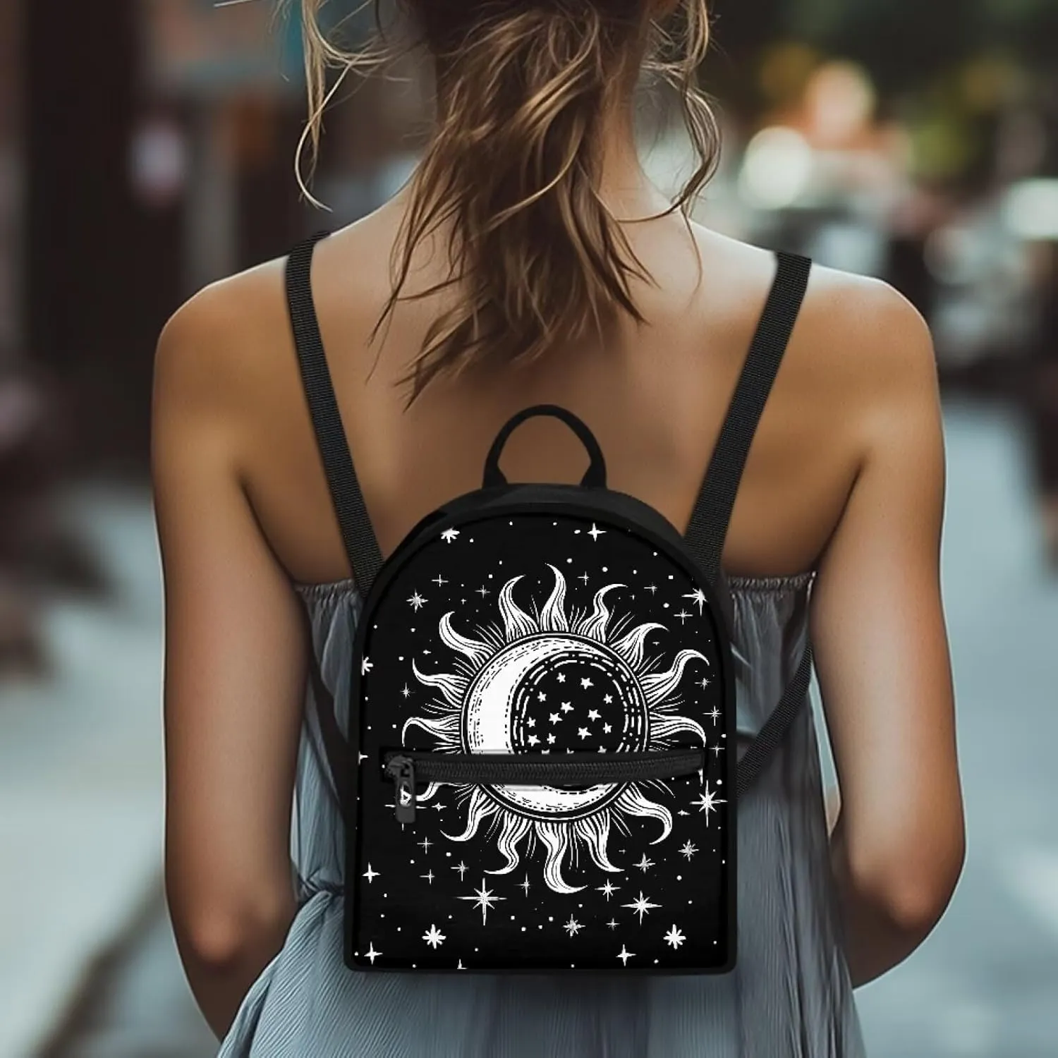 Gothic Sun Backpack Purse Small Backpack for Women With Adjustable Shoulder Strap Carrying Back Pack Purses Women for Travel Shopping Work School Personalized Gifts