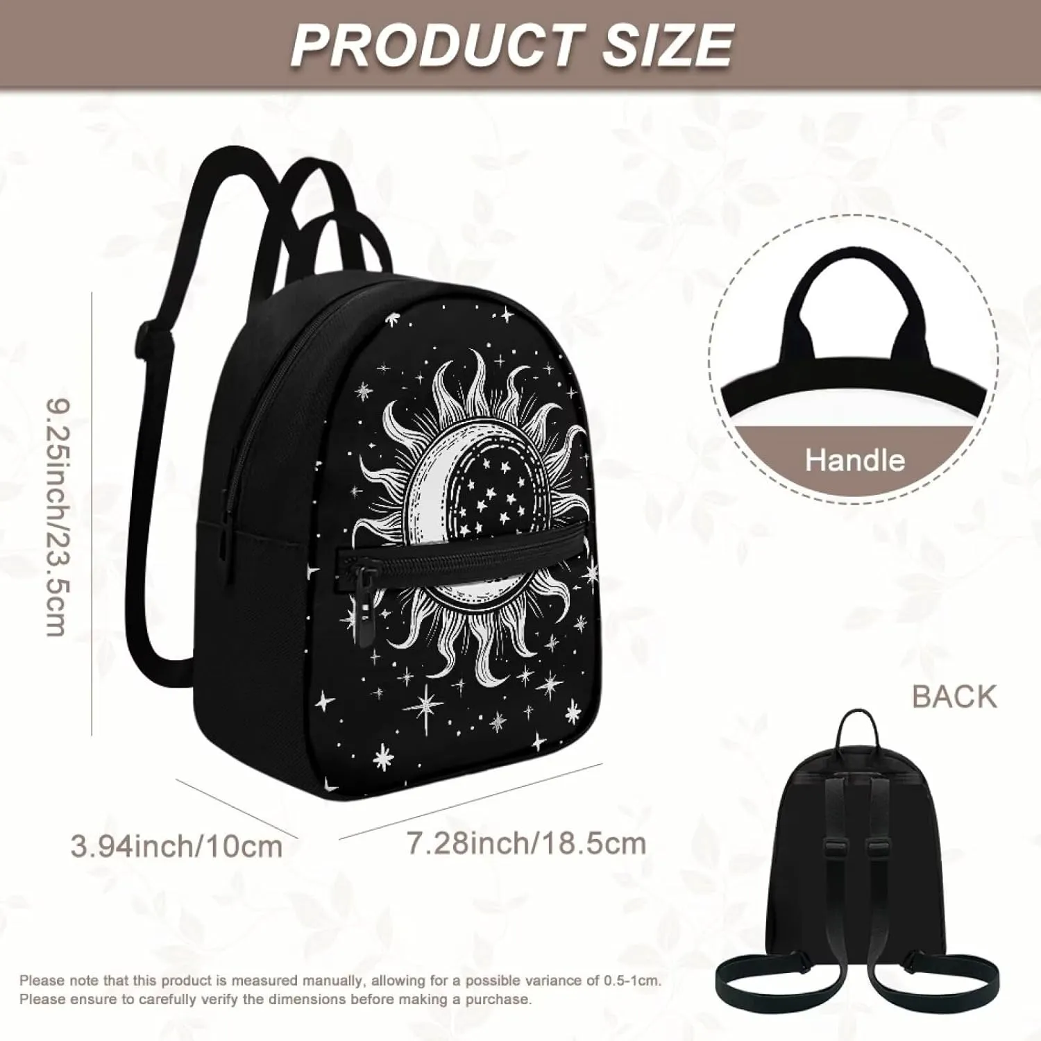 Gothic Sun Backpack Purse Small Backpack for Women With Adjustable Shoulder Strap Carrying Back Pack Purses Women for Travel Shopping Work School Personalized Gifts