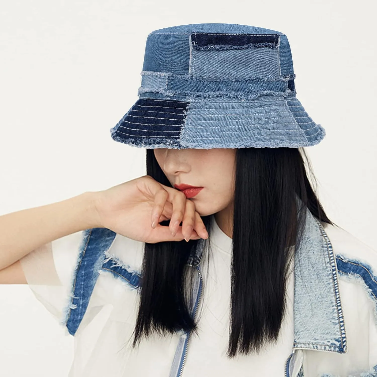 GuanGu Bucket Hat for Women Men Unisex Summer Beach Travel Wide Brim Distressed Sun Hat Lightweight Packable Outdoor Sun Cap