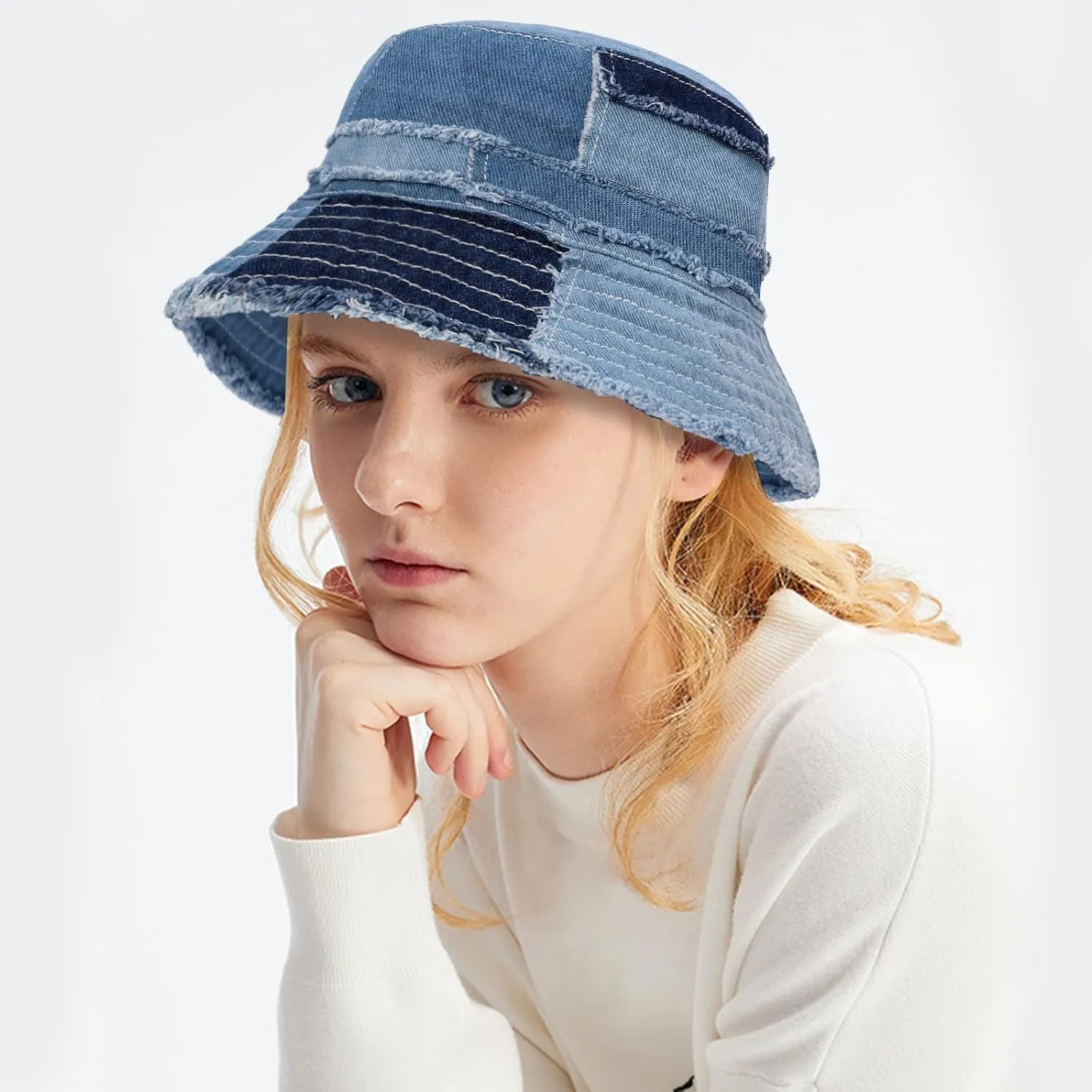 GuanGu Bucket Hat for Women Men Unisex Summer Beach Travel Wide Brim Distressed Sun Hat Lightweight Packable Outdoor Sun Cap